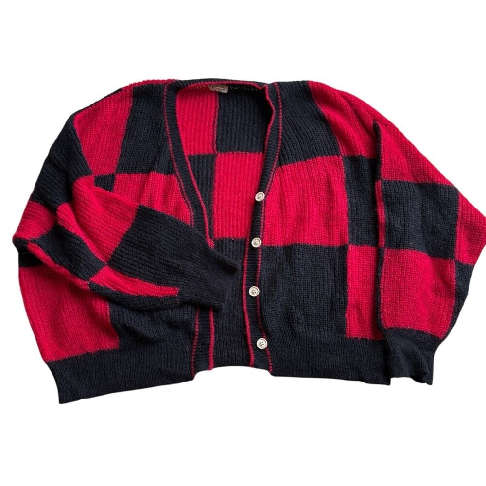 POL Red and Black Buffalo Plaid Cardigan Sweater